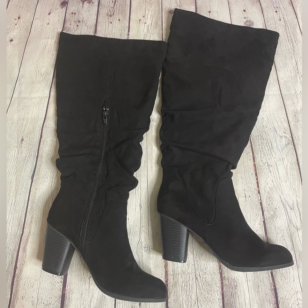 Madden Girl Dessie Black Faux Suede Knee High Boots